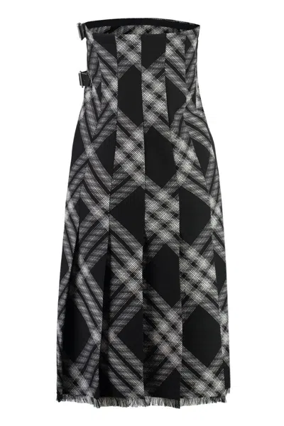 Burberry Wool Kilt Dress With Check Motif In Black