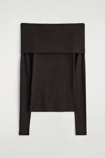 Cos Off-the-shoulder Merino Wool Top In Brown
