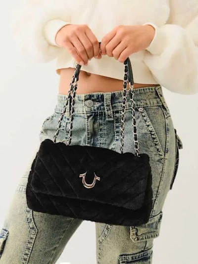 True Religion Plush Horseshoe Chain Shoulder Bag In Black
