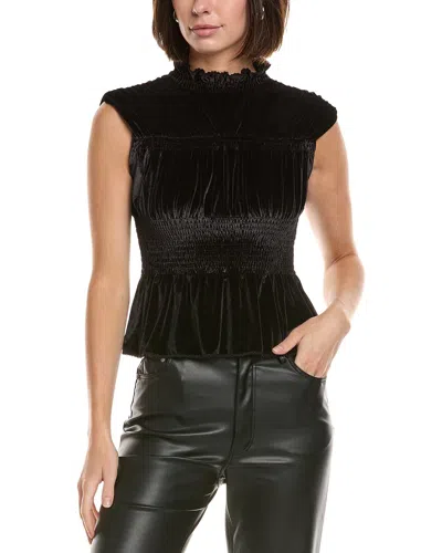 Sandro Shirred Stretch-velvet Peplum Top In Black