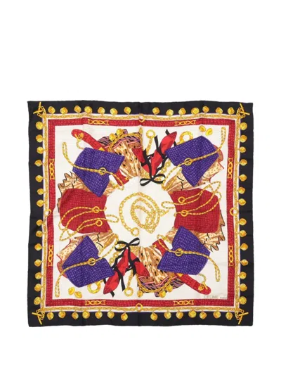 Pre-owned Celine 1980s Chain-print Scarf In White