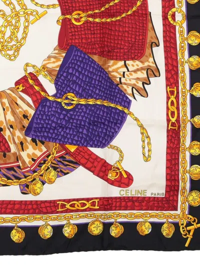 Pre-owned Celine 1980s Chain-print Scarf In White