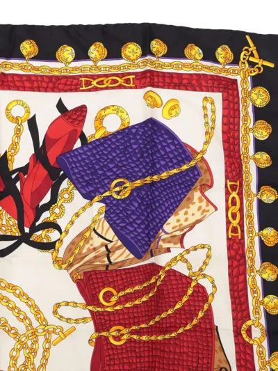 Pre-owned Celine 1980s Chain-print Scarf In White