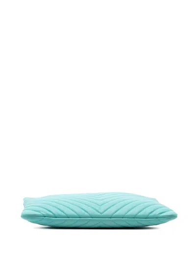 Pre-owned Chanel 2019 Medium Cc Chevron Caviar O Case Clutch Bag In Blue