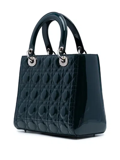Pre-owned Dior 2011 Medium Patent Cannage Lady  Satchel In Green