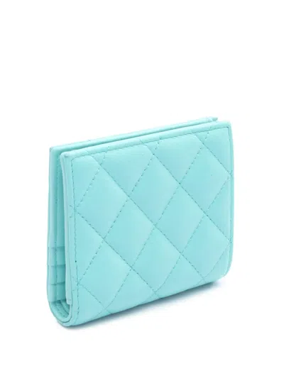 Pre-owned Chanel 2021-2025 Classic Quilted Lambskin Wallet Small Wallets In Green