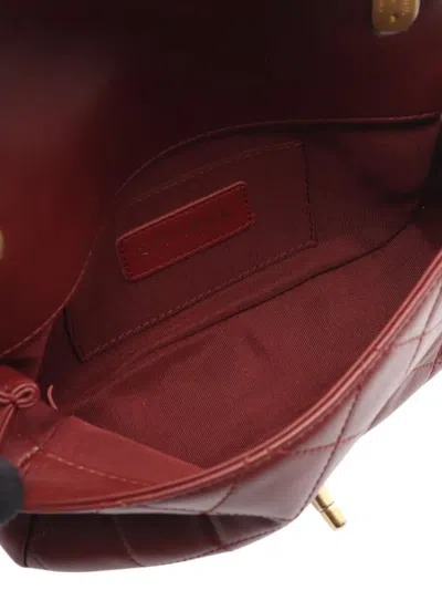 Pre-owned Chanel 2020 Cc Quilted Lambskin Single Flap Shoulder Bag In Red