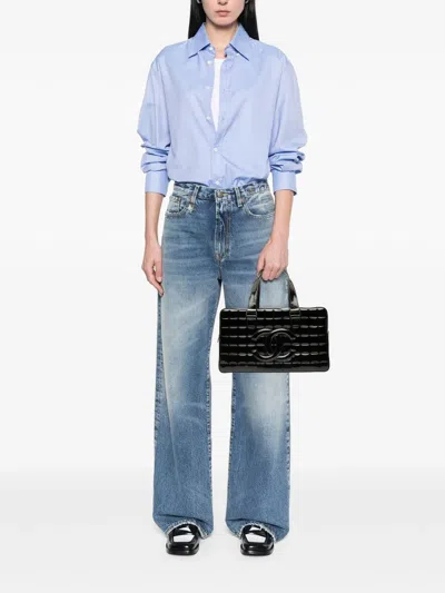 Pre-owned Chanel 2002-2003 Cc Chocolate Bar Patent Bowler Bag Handbag In Black