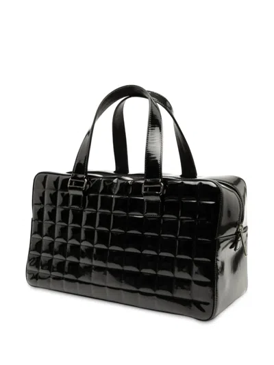 Pre-owned Chanel 2002-2003 Cc Chocolate Bar Patent Bowler Bag Handbag In Black