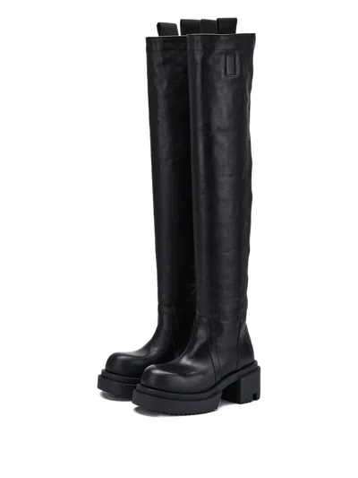 Rick Owens Leather Over-the-knee Sneakers In Black