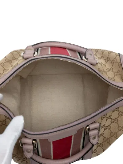 Pre-owned Gucci 2016-2025 Medium Gg Canvas Web Joy Boston Bag Satchel In Brown