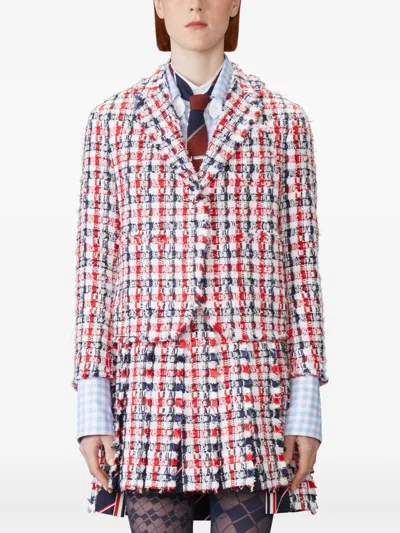 Thom Browne Gingham-check Tweed Jacket In Red