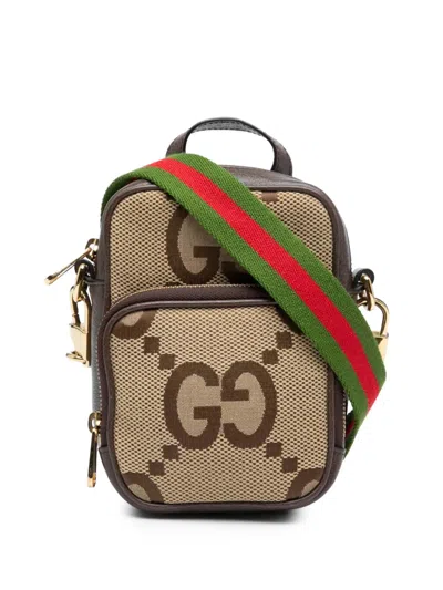 Pre-owned Gucci 2016-2025 Micro Jumbo Gg Canvas Web Top Handle Bag Satchel In Brown