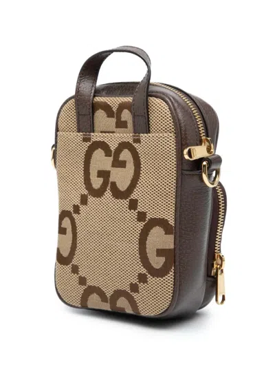 Pre-owned Gucci 2016-2025 Micro Jumbo Gg Canvas Web Top Handle Bag Satchel In Brown