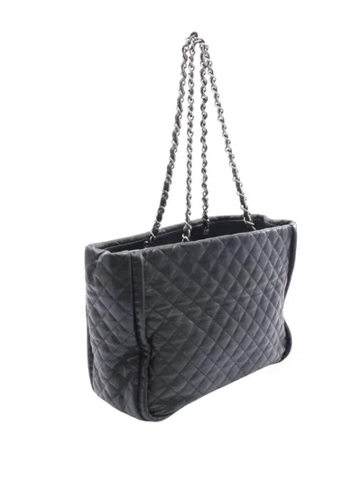 Pre-owned Chanel 2011 Cc Quilted Lambskin In The Mix Shopping Tote Bag In Black