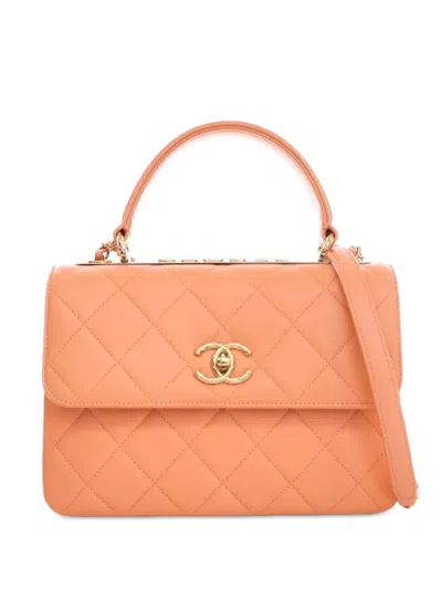 Pre-owned Chanel 2021-2025 Small Lambskin Trendy Cc Top Handle Bag Satchel In Orange