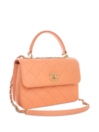 Pre-owned Chanel 2021-2025 Small Lambskin Trendy Cc Top Handle Bag Satchel In Orange
