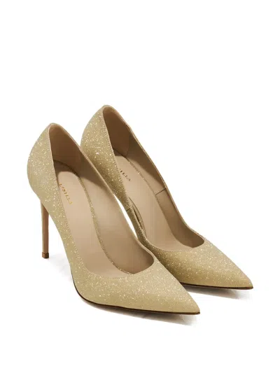 Le Silla 120mm Glitter Pointed Pumps In Gold