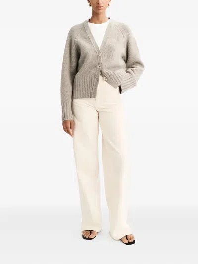 Soft Goat Button V-neck Cashmere Cardigan In Gray