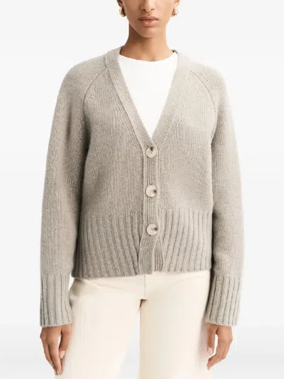 Soft Goat Button V-neck Cashmere Cardigan In Gray