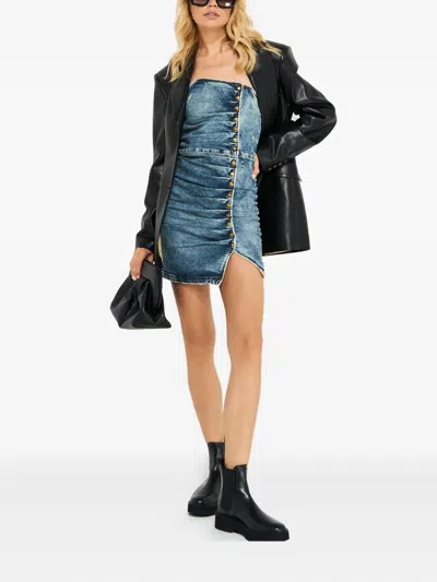 Retroféte Button-fastening Strapless Mini Dress In Blue