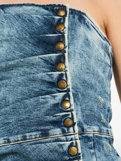 Retroféte Button-fastening Strapless Mini Dress In Blue