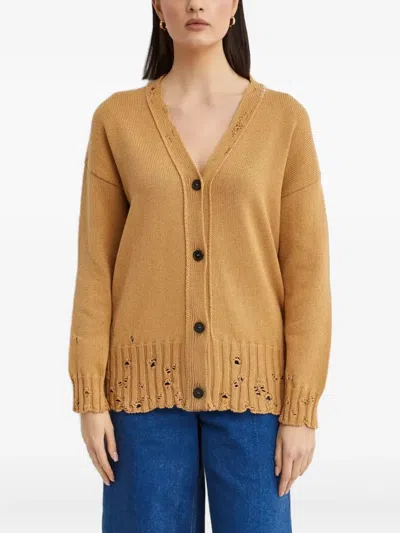 Marni Button Distressed Cardigan In Brown