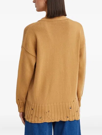 Marni Button Distressed Cardigan In Brown