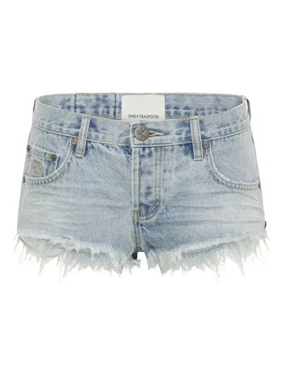 One Teaspoon Frayed Low-rise Shorts In Blue