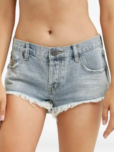 One Teaspoon Frayed Low-rise Shorts In Blue