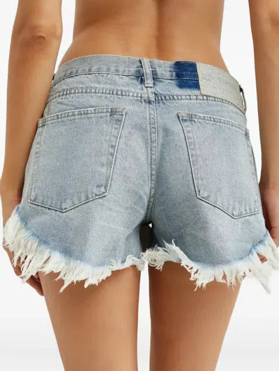 One Teaspoon Frayed Low-rise Shorts In Blue
