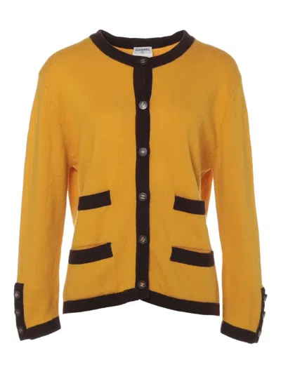 Pre-owned Chanel 1996 Cc-buttons Cardigan In Yellow