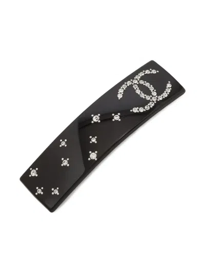 Pre-owned Chanel 2009 Cc Embellished Hair Clip In Black