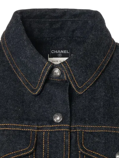 Pre-owned Chanel 1997 Short-sleeve Denim Top In Blue