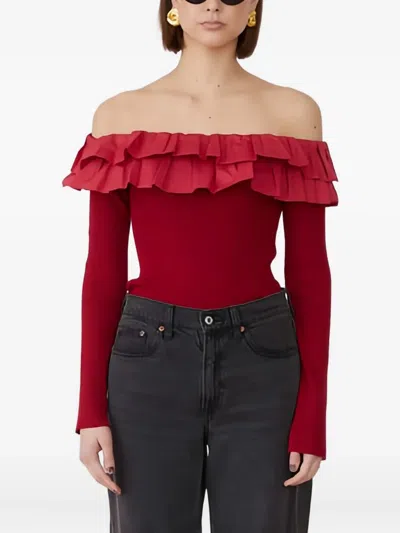 Jovonna Leesal Ruffled Top In Brown