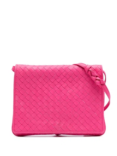 Pre-owned Bottega Veneta 2012-2025 Nappa Intrecciato Flap Crossbody Bag In Pink