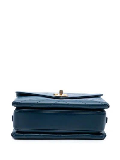 Pre-owned Chanel 2018 Small Chevron Lambskin Stitched Envelope Flap Shoulder Bag In Blue