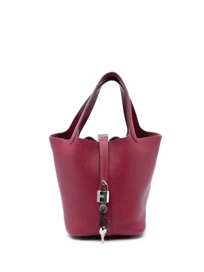 Pre-owned Hermes 2010 Clemence Picotin Lock 18 Handbag In Red
