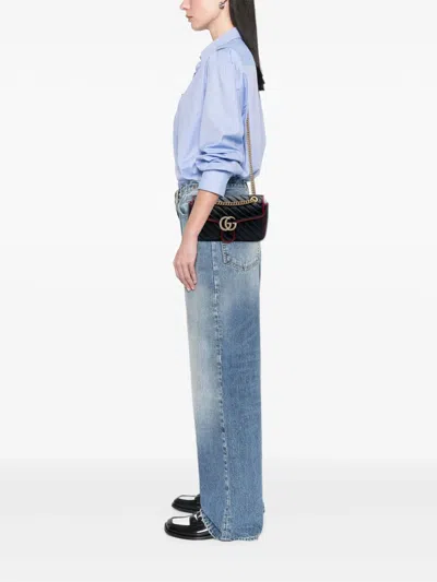 Pre-owned Gucci 2016-2025 Medium Gg Marmont Matelasse Diagonal Leather Torchon Shoulder Bag In Black