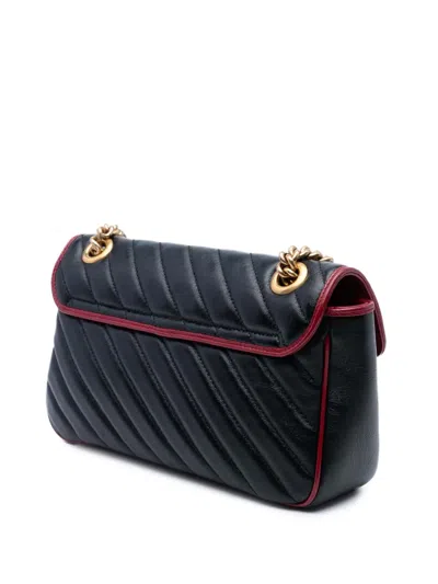 Pre-owned Gucci 2016-2025 Medium Gg Marmont Matelasse Diagonal Leather Torchon Shoulder Bag In Black