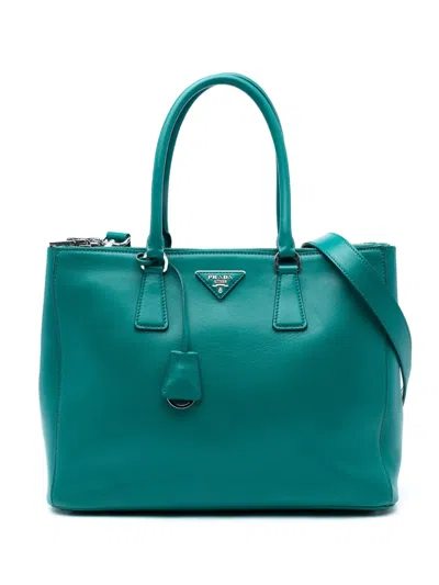 Pre-owned Prada 2000-2025 Large City Calf Galleria Double Zip Satchel In Green