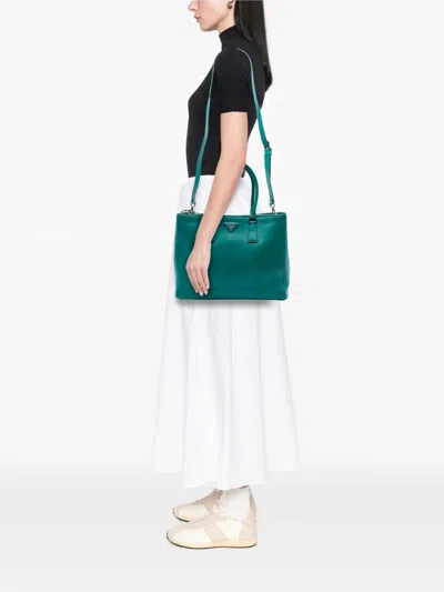 Pre-owned Prada 2000-2025 Large City Calf Galleria Double Zip Satchel In Green
