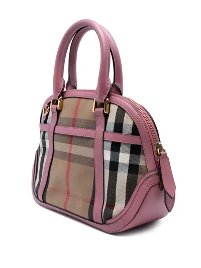 Pre-owned Burberry 2000-2017 Small Leather Trimmed House Check Canvas Bridle Orchard Satchel In Brown