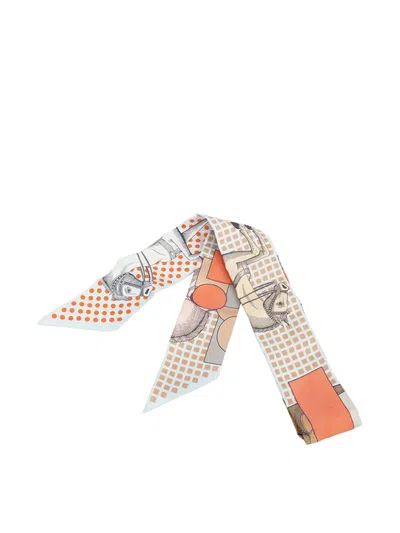 Pre-owned Hermes 2010-2025 Cavalier En Formes Silk Twilly Scarf Scarves In Blue