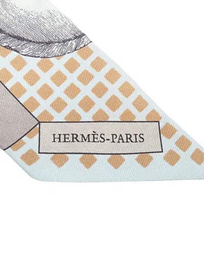 Pre-owned Hermes 2010-2025 Cavalier En Formes Silk Twilly Scarf Scarves In Blue