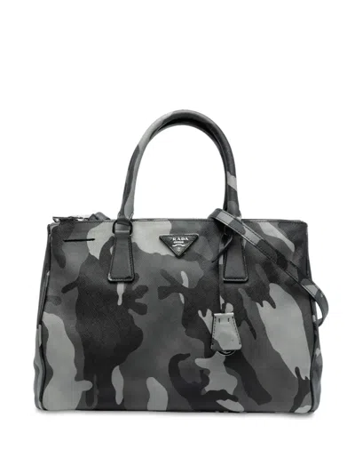 Pre-owned Prada 2010-2025 Medium Saffiano Lux Camouflage Galleria Double Zip Satchel In Gray