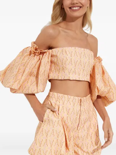 Agua By Agua Bendita Puff-sleeve Top In Brown