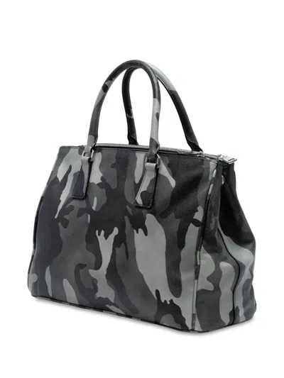 Pre-owned Prada 2010-2025 Medium Saffiano Lux Camouflage Galleria Double Zip Satchel In Gray