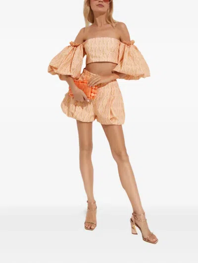 Agua By Agua Bendita Puff-sleeve Top In Brown