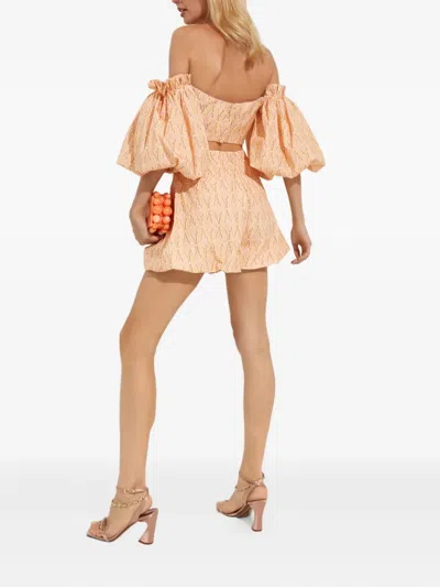 Agua By Agua Bendita Puff-sleeve Top In Brown